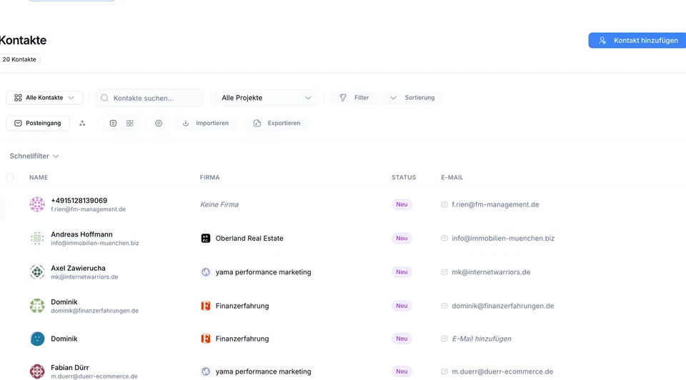 CRM Kontakte-Tabelle