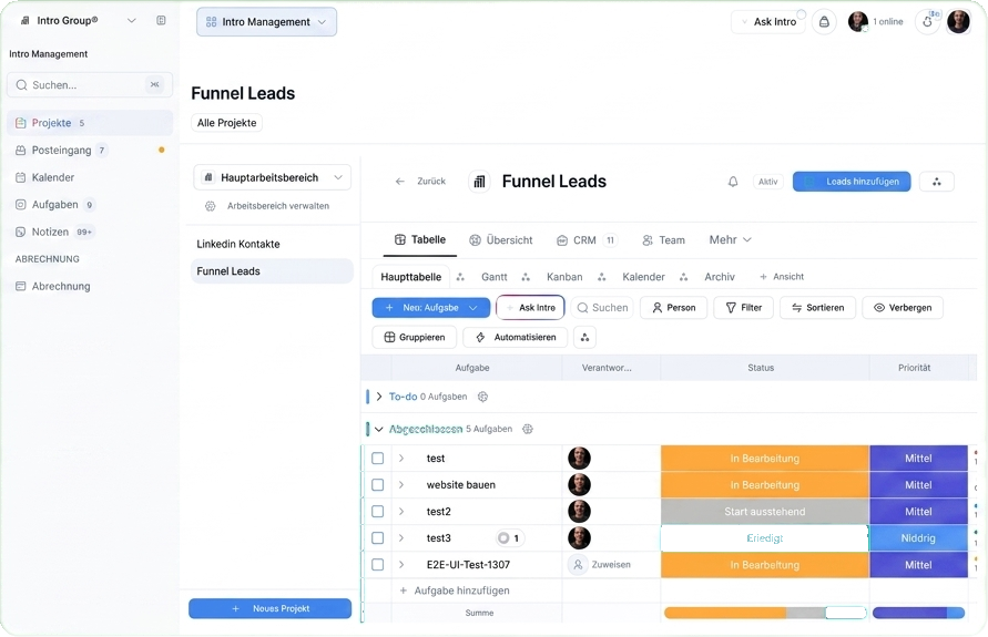 Automatisieren-Button in Intro Management