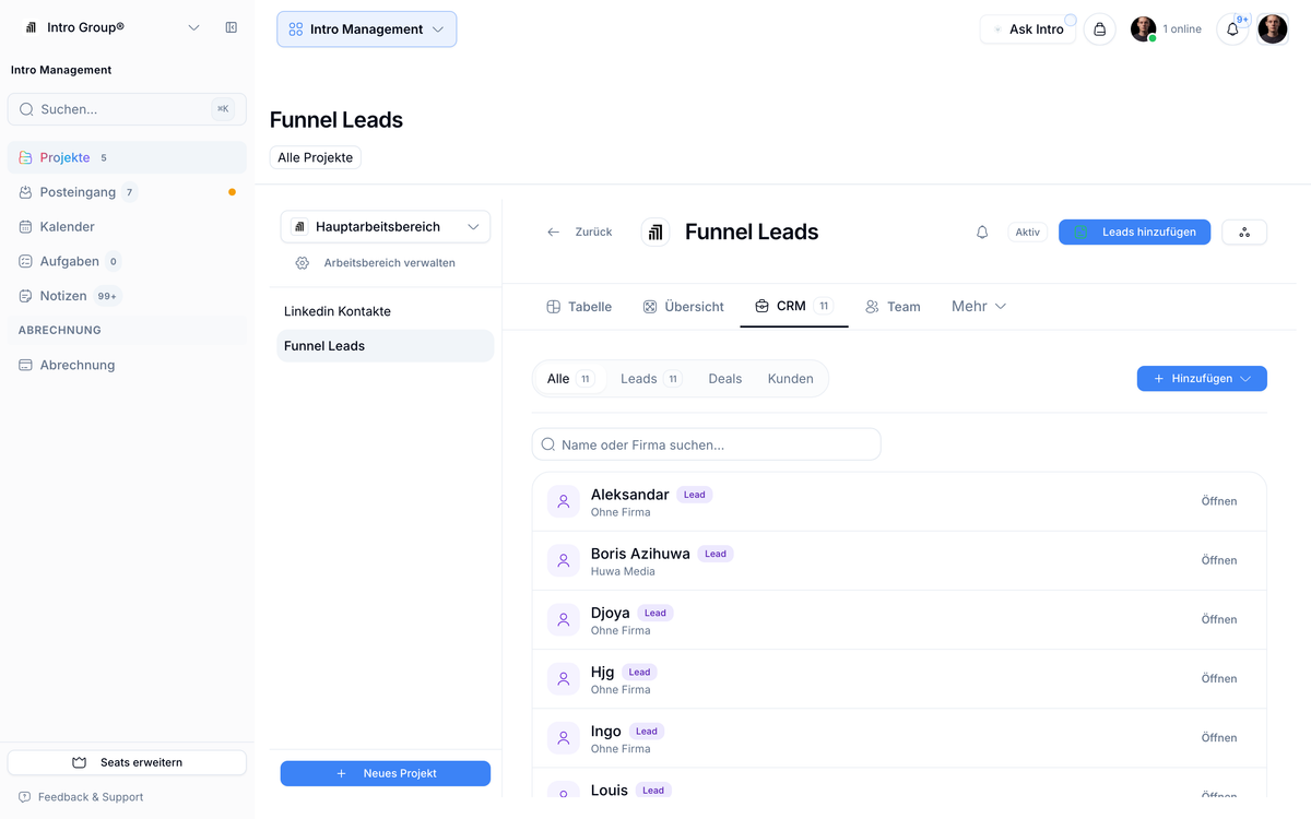 CRM-Tab innerhalb eines Projekts
