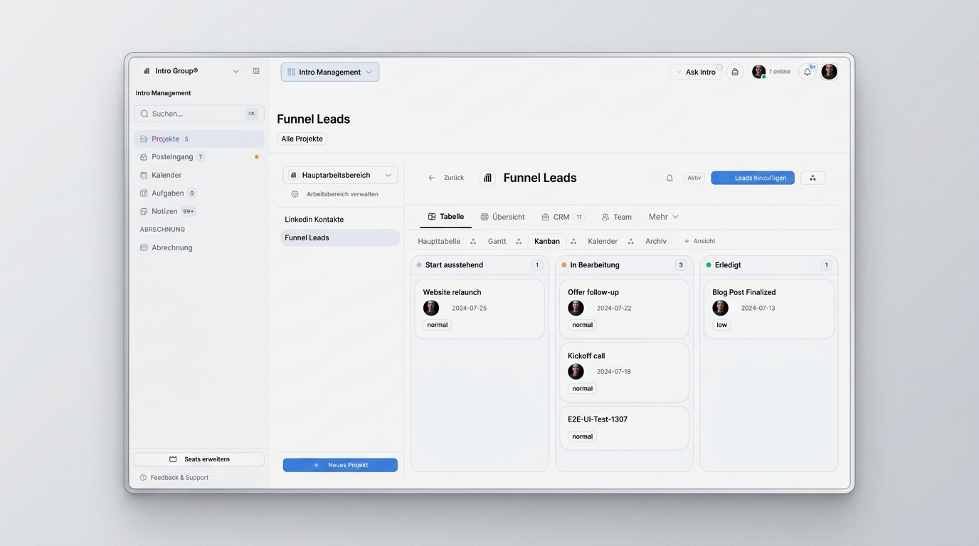 introscale Intro Management: Projekte, Kanban und Boards