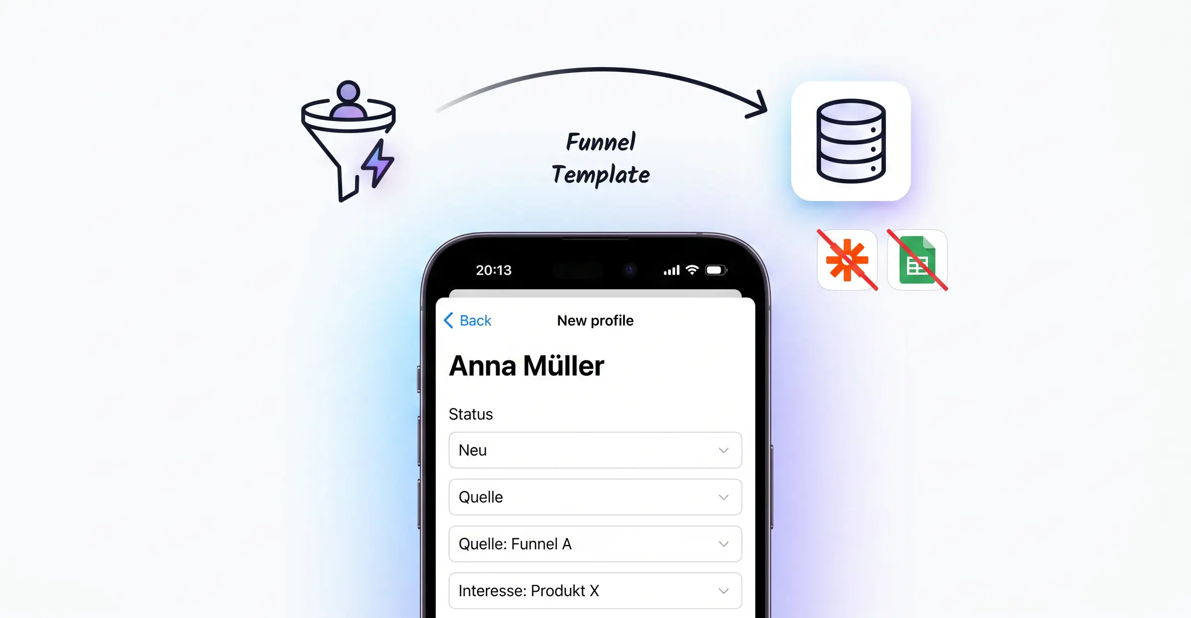 introscale legt Person automatisch als CRM-Datensatz an, mit strukturierten Feldern aus dem Funnel