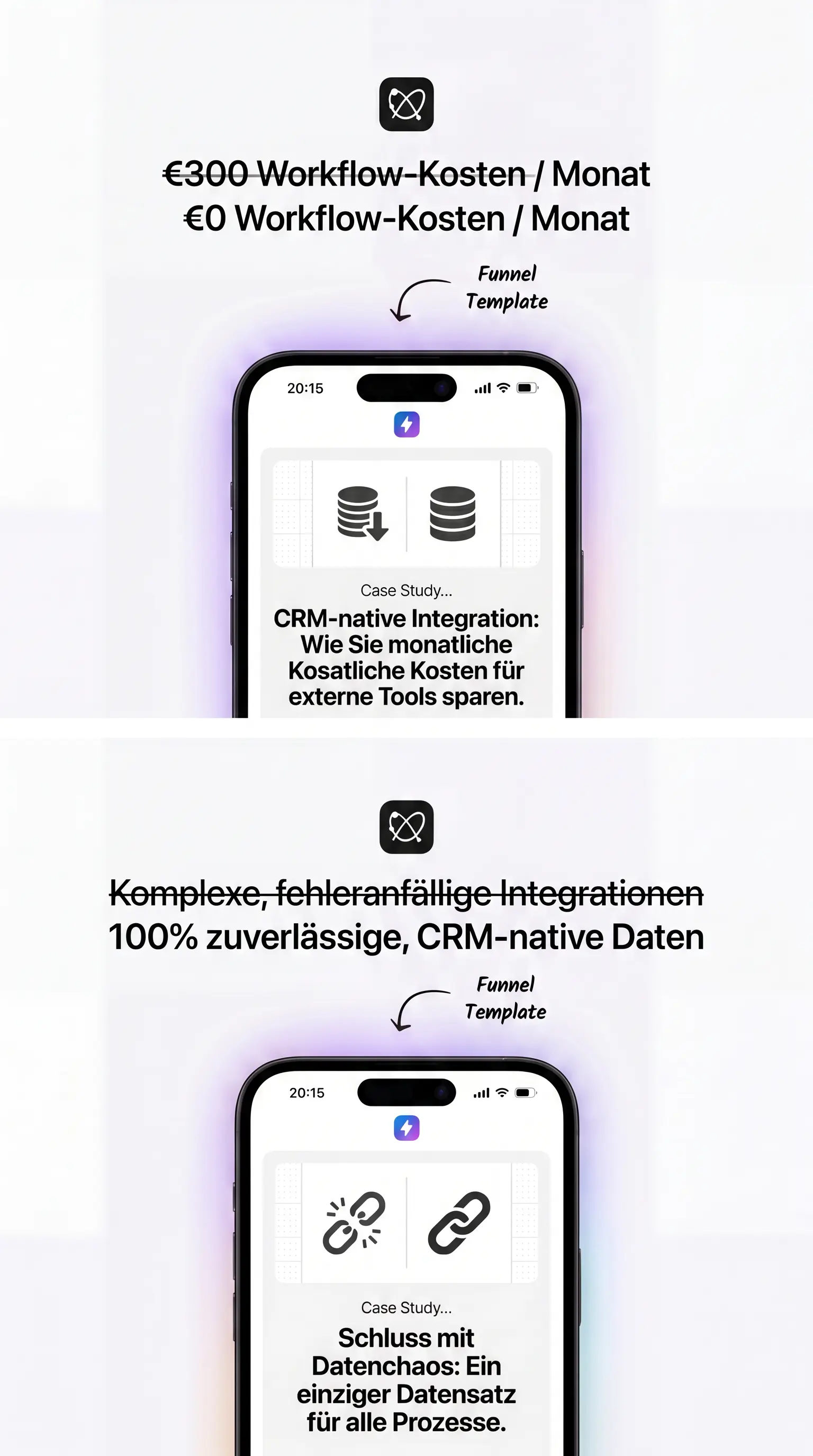 Infografik: CRM-natives Lead-Scoring und Aktivitäts-Tracking, ein Datensatz für Pipeline, Workflows und Kalender statt Zapier-Kette Infografik: CRM-natives Lead-Scoring und Aktivitäts-Tracking, ein Datensatz für Pipeline, Workflows und Kalender statt Zapier-Kette