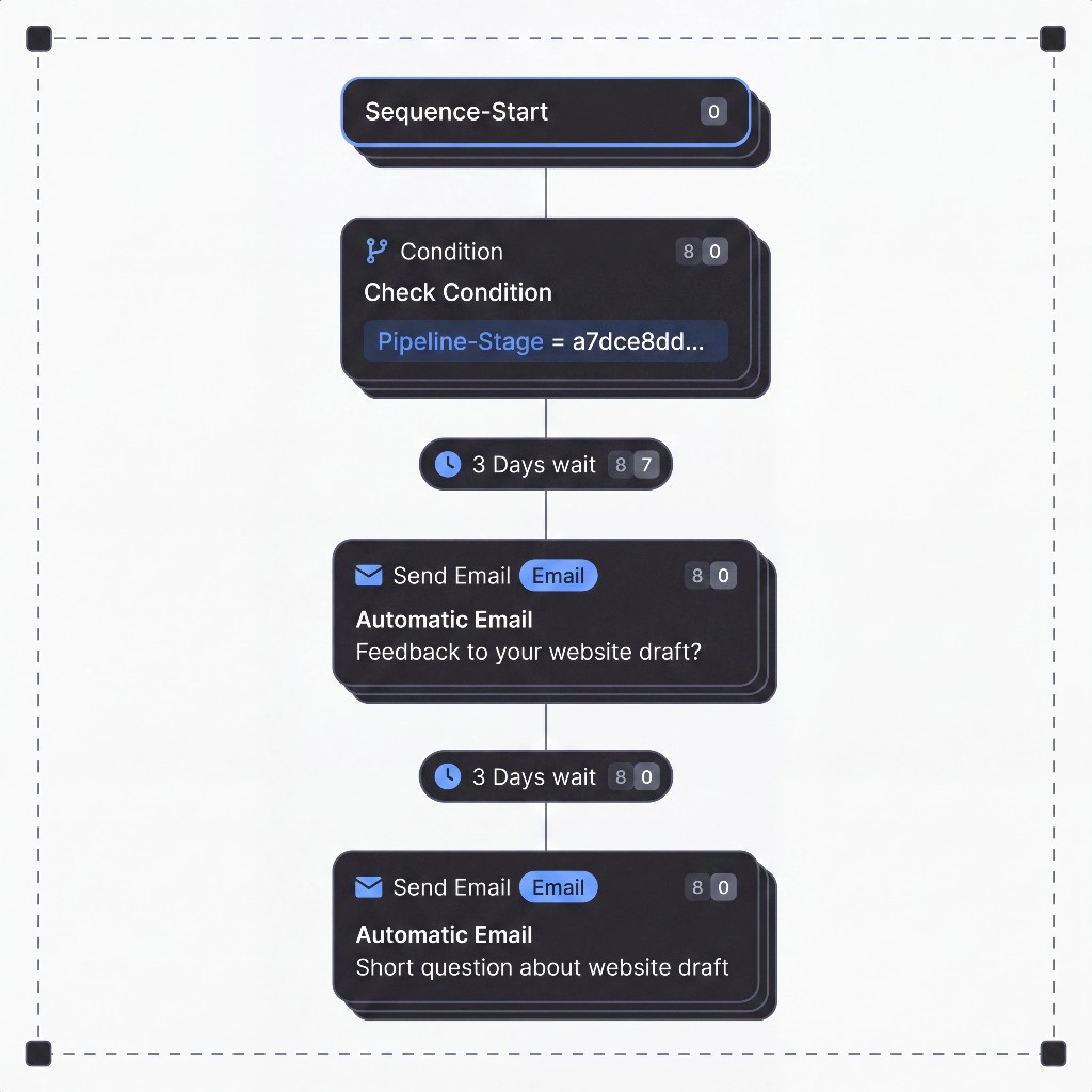 Visual Workflow Builder: automatisierte E-Mail-Sequenz mit Bedingung und Folge-Mails im CRM